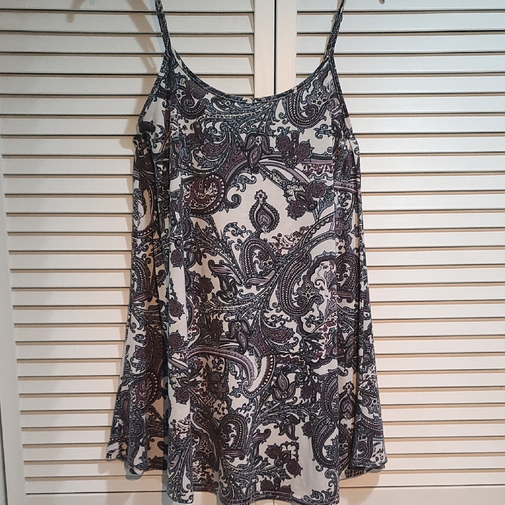 Dreamer Pajama Dress Or Mini Paisley Print Spaghetti Adjustable Strap Dress EUC